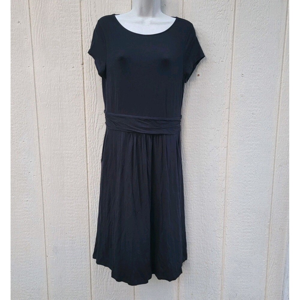 Boden Amelie Stretch Jersey Dress Blk Ruched Waist Pockets Sz 8 Preppy Academia